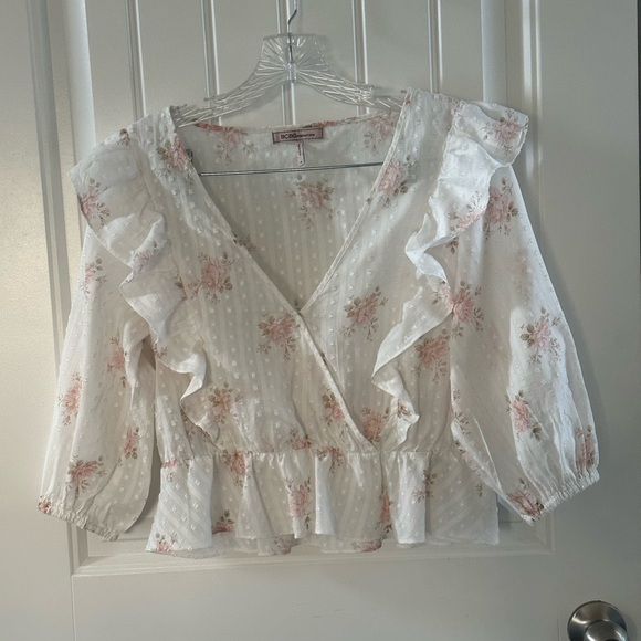 BCBGeneration Floral Swiss Dot Ruffled Peplum Top LIKE NEW!! - Picture 5 of 10